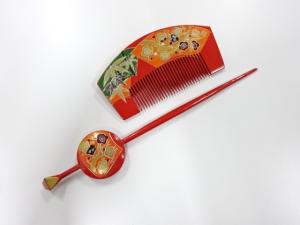 アンティーク　漆塗り蒔絵　櫛・簪セット